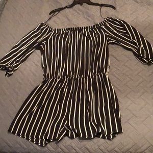 A’Gaci black and white vertical striped romper